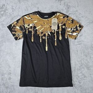 Bleeker and Mercer Shirt Mens Small Gold & Black‎ Paint Splater Graphic Casual